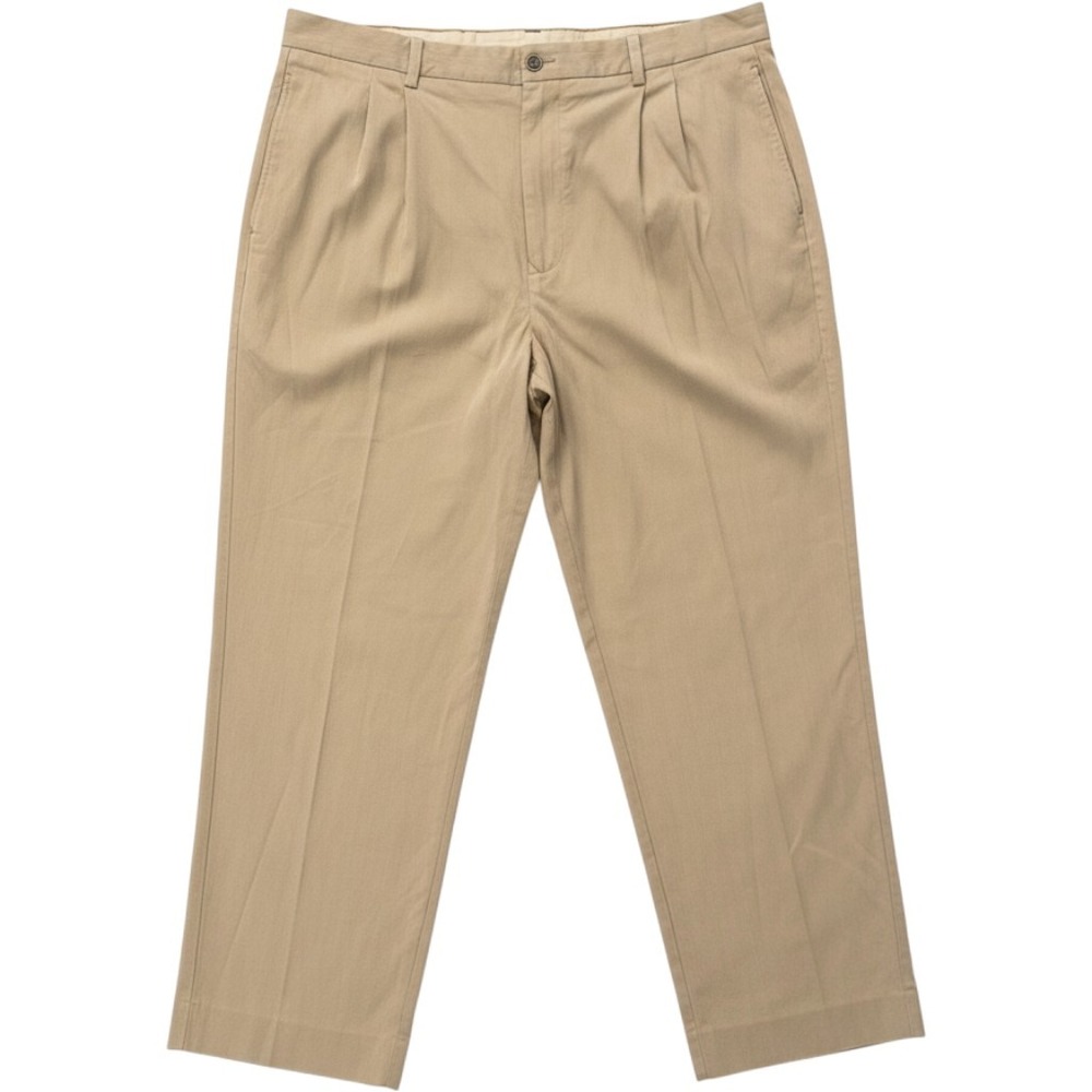 Tommy Bahama Pleated Trousers Mens 40x30 Tan Silk Bamboo Blend Herringbone Pants
